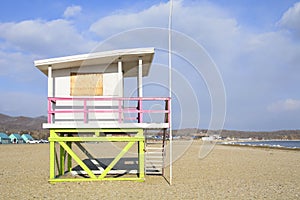 Beautiful summer house on the beach in winter