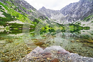 Krásné letní jezero v horách. Vysoké Tatry, Slovensko