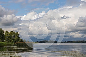 Beautiful summer landscape with clouds and blue sky in Kalyazin