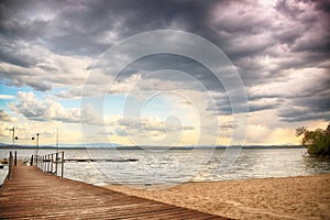 Beautiful summer landscape with cloudy sky and natural lake in Poland. HDR image