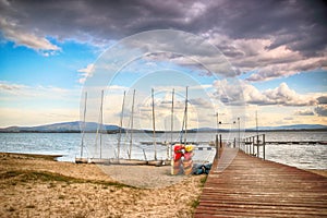 Beautiful summer landscape with cloudy sky and natural lake in Poland. HDR image