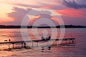 Beautiful summer landscape with colorful after sunset sky