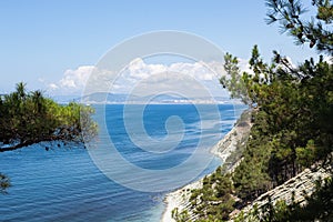 Beautiful summer landscape. Hiking in the picturesque places. View of the sea, wild beach