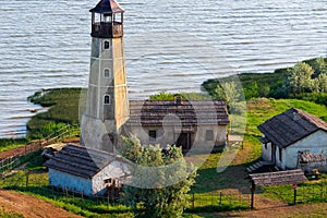 Beautiful landscape with lighthouse near sea