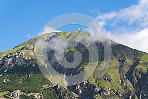 Beautiful summer landscape with Monte Motto near Lake Livigno, Italy