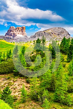 Beautiful summer landscape of Mount Averau at Passo Falzarego