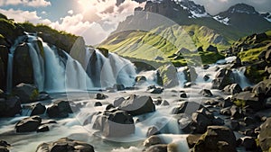 Beautiful summer landscape with mountain waterfall. Iceland, Europe. Beauty world, Perfect view of famous powerful Gljufrabui