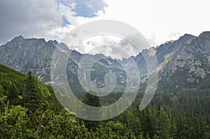 Beautiful summer landscape with rocky mountain peaks at High Tatras mountains, Slovakia