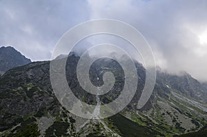 Beautiful summer landscape with rocky mountain peaks at High Tatras mountains, Slovakia