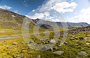 A beautiful summer landscape of Sarek National Park with river.