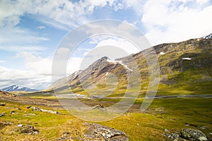 A beautiful summer landscape of Sarek National Park with river.