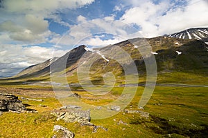 A beautiful summer landscape of Sarek National Park with river.