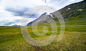 A beautiful summer landscape of Sarek National Park with river.