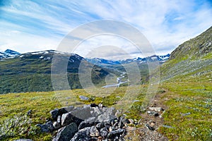 A beautiful summer landscape of Sarek National Park with river.