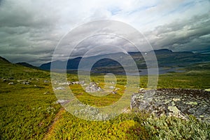 A beautiful summer landscape of Sarek National Park with river.