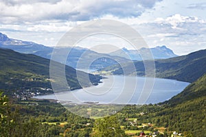 Beautiful summer Norwegian landscape with  lake and mountains