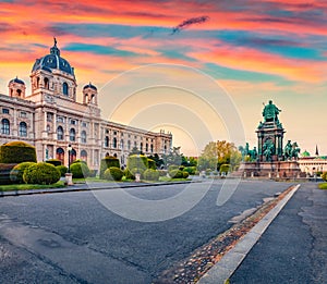 Beautiful summer scene of Maria Theresa Square with famous Naturhistorisches Museum