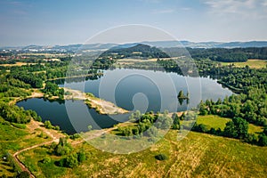 Beautiful summer scenery with the lake in Lower Silesia. Poland