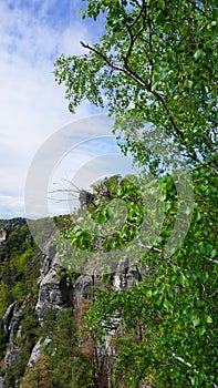 Beautiful summer view of Elbe river from Bastei view pont. Colorful morning scene of Saxon Switzerland national park