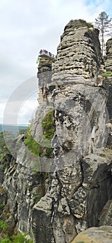 Beautiful summer view of Elbe river from Bastei view pont. Colorful morning scene of Saxon Switzerland national park