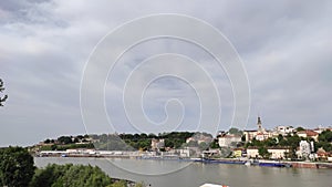 Beautiful summer view of the historic center of Belgrade and the Kalemegdan Fortress from Branko\'s Bridge.