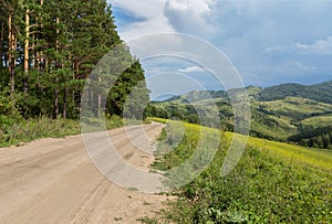 Beautiful summer view of the road in Altai Mountains