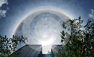 Beautiful sun halo occurring over the city