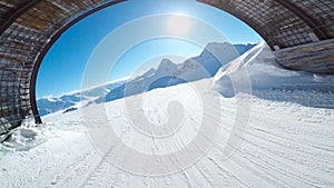 Beautiful Sun out of the Tunnel of Ski Resort Solden Austria photo