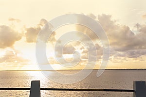 Beautiful sun set in diu water in the distance at Diu, Gujarat, India. The sun reflection on ocean view of Arabian