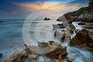 Beautiful sun set sky sea scape scene in laem chabang chonburi eastern of thailand