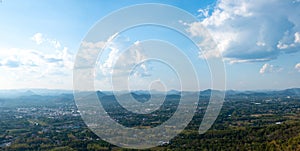 Beautiful sun sky cloud at the mountain range and the city in the background