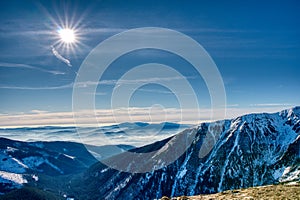 Beautiful sun in snow covered mountains, Slovakia Low Tatras