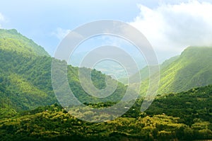 Beautiful sun spots in Caucasus mountains. Georgia