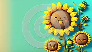 Sunflower background with space for text. AI Generated
