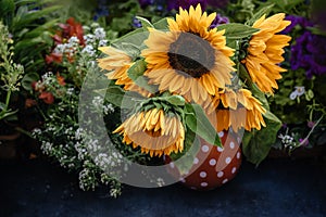 Beautiful sunflowers in the vase