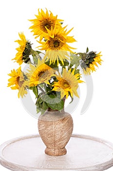Beautiful sunflowers in vase on the table