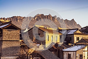 Beautiful sunlight shine on the walls of the old house at Gubei water town in Beijing,China