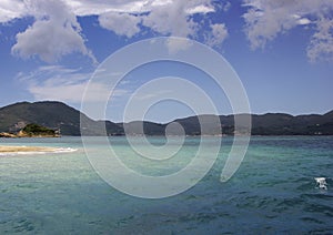 Beautiful Sunny Beach with Turquoise Sea, Marathonisi Beach near Laganas Bay, Zakinthos/Zante, Greece