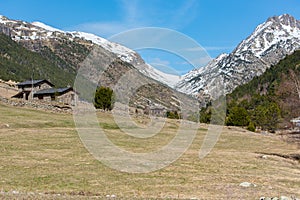 Beautiful sunny day at the entrance to the Incles Valley in Andorra a winter sunshine