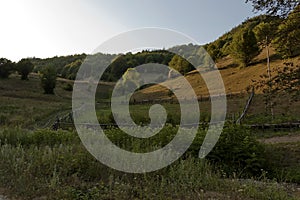 Beautiful sunny morning mountain landscape, Vasilyovo