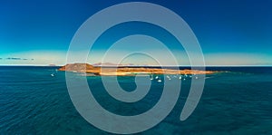 Beautiful sunny panoramic aerial view of Lobos island off the coast of Fuerteventura