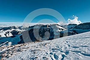 beautiful sunny snowy mountain landscape on Ebenalp in Appenzell