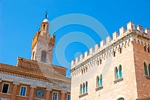 Beautiful sunny view of City hall and Palace of the Canons in Foligno, Italy