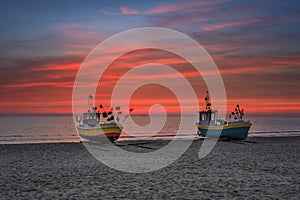 Beautiful sunrise on the beach of Baltic Sea in Sopot, Poland