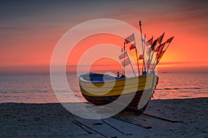 Beautiful sunrise on the beach of Baltic Sea in Sopot, Poland