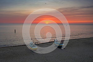 Beautiful sunrise on the beach of Baltic Sea in Sopot, Poland