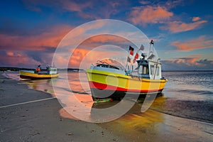 Beautiful sunrise on the beach of Baltic Sea in Sopot, Poland