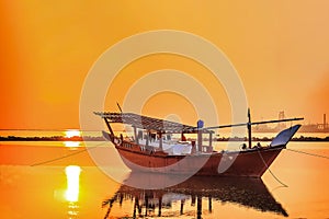 Beautiful Sunrise Boat in seaside. Dammam -Saudi Arabia