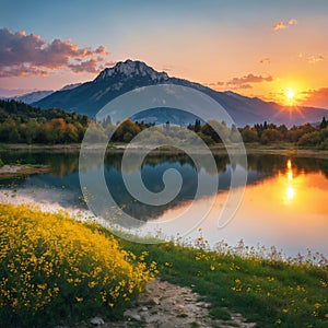 a beautiful sunrise on Bovilla Lake, near Tirana city.