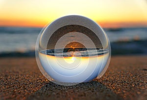 Beautiful sunrise captured through a lens ball at Fort Lauderdale Beach, Florida, U.S.A